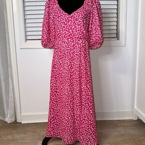 Wayf Fit Flare Midi Dress Floral pink White & Yellow Daisies Size XL NEW